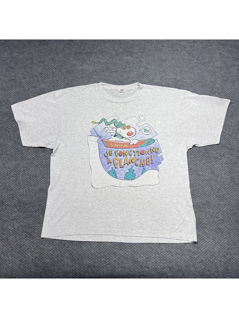 Vintage 1980s Snow Je Fonctionne A Planche Cartoon Shirt XL Men’s Rare White